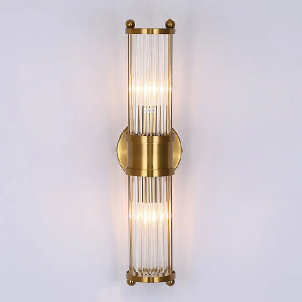 Vertical Brass Glass Cylinder Wall Sconce