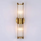 Vertical Brass Glass Cylinder Wall Sconce