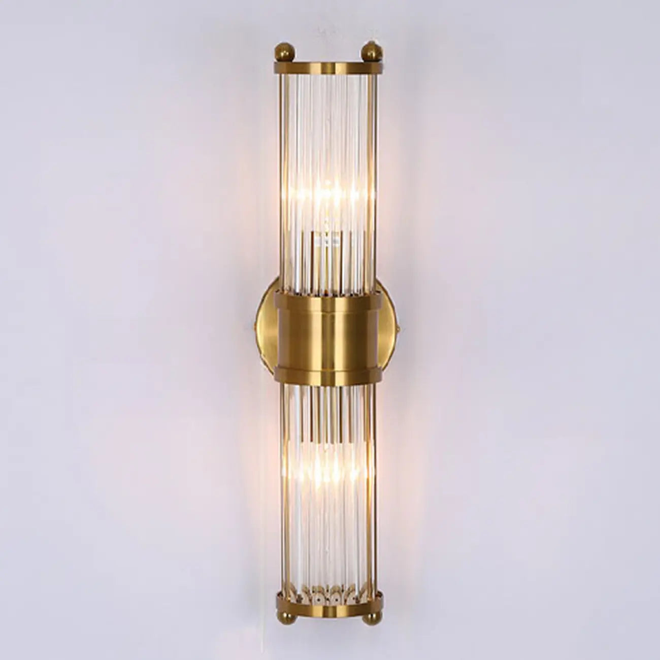 Vertical Brass Glass Cylinder Wall Sconce