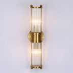 Vertical Brass Glass Cylinder Wall Sconce