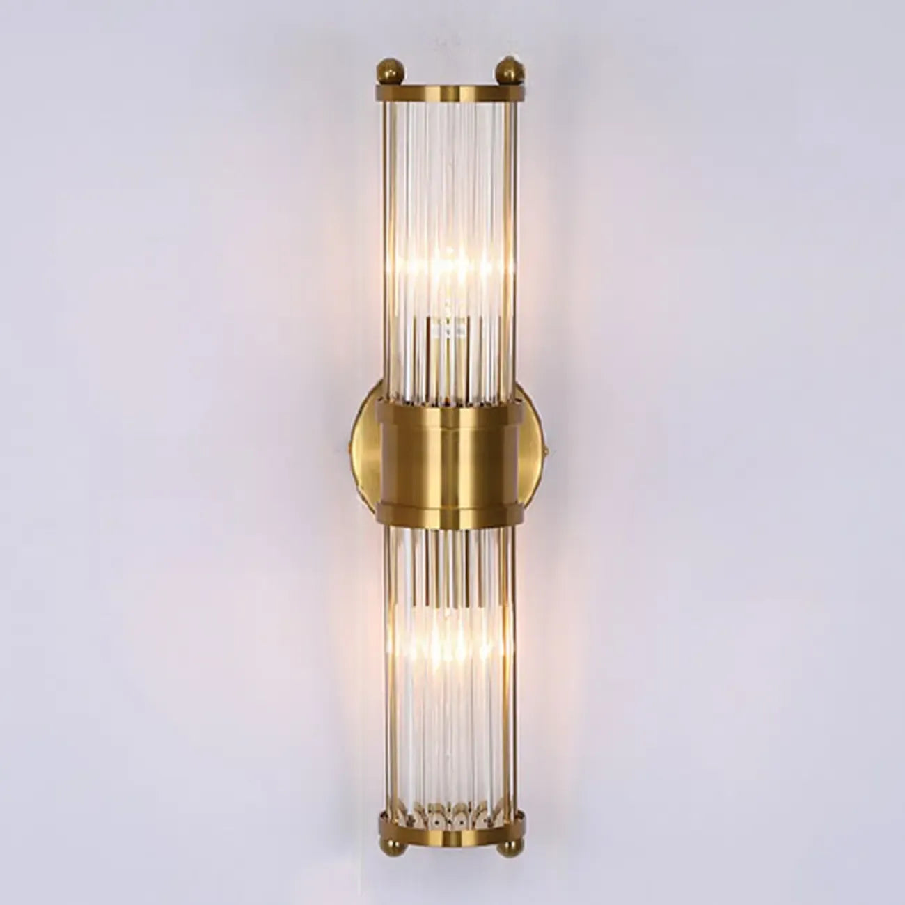 Vertical Brass Glass Cylinder Wall Sconce