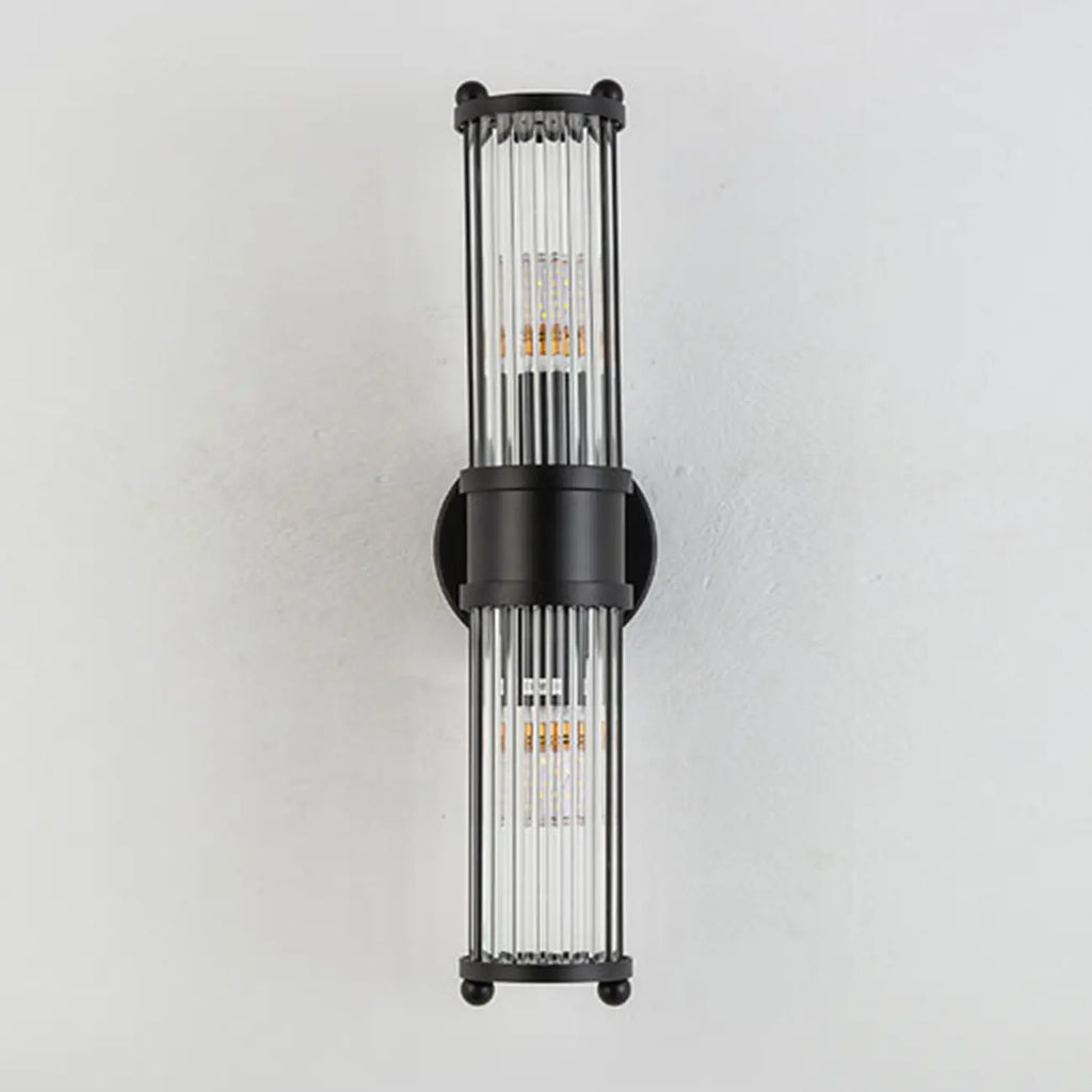 Vertical Brass Glass Cylinder Wall Sconce