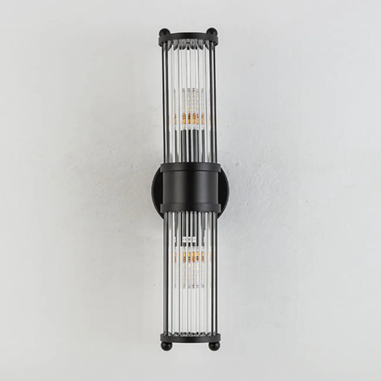 Vertical Brass Glass Cylinder Wall Sconce