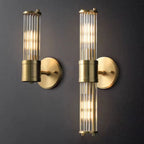 Vertical Brass Glass Cylinder Wall Sconce