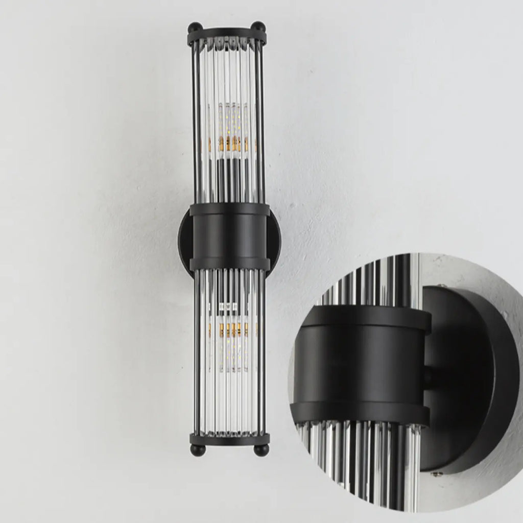 Vertical Brass Glass Cylinder Wall Sconce