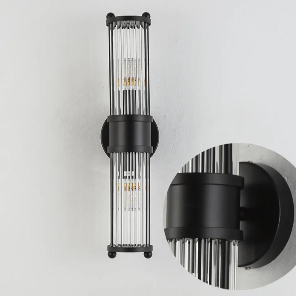 Vertical Brass Glass Cylinder Wall Sconce