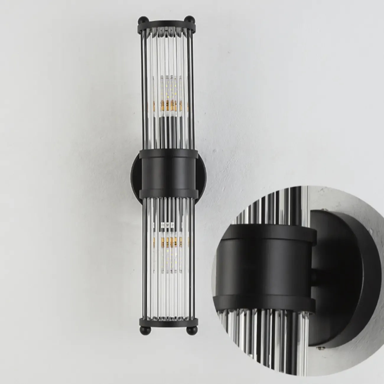 Vertical Brass Glass Cylinder Wall Sconce