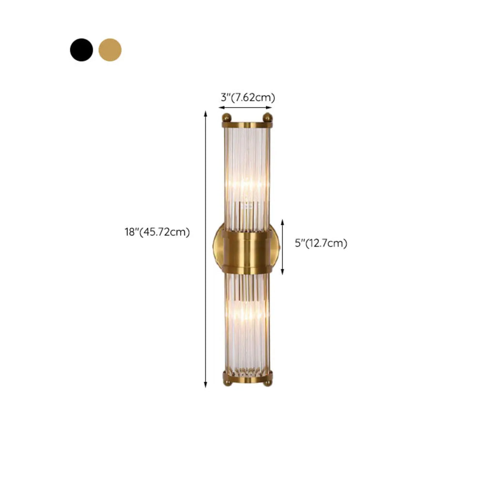 Vertical Brass Glass Cylinder Wall Sconce