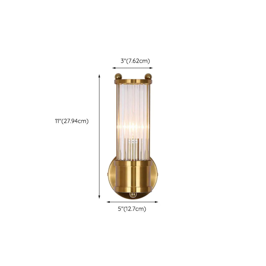 Vertical Brass Glass Cylinder Wall Sconce