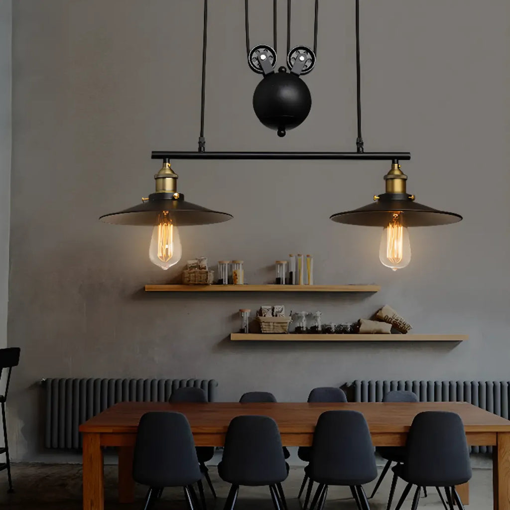 Industrial Black Cone Adjustable Island Pendant Light for Kitchen