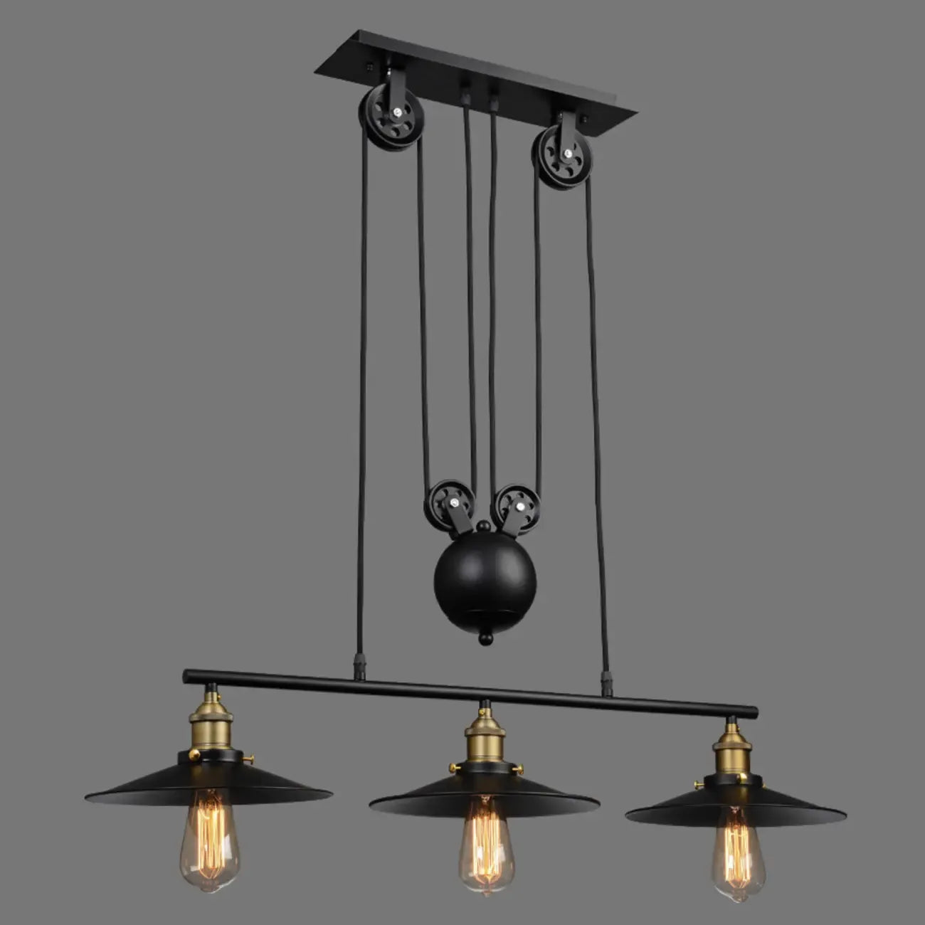 Industrial Black Cone Adjustable Island Pendant Light for Kitchen