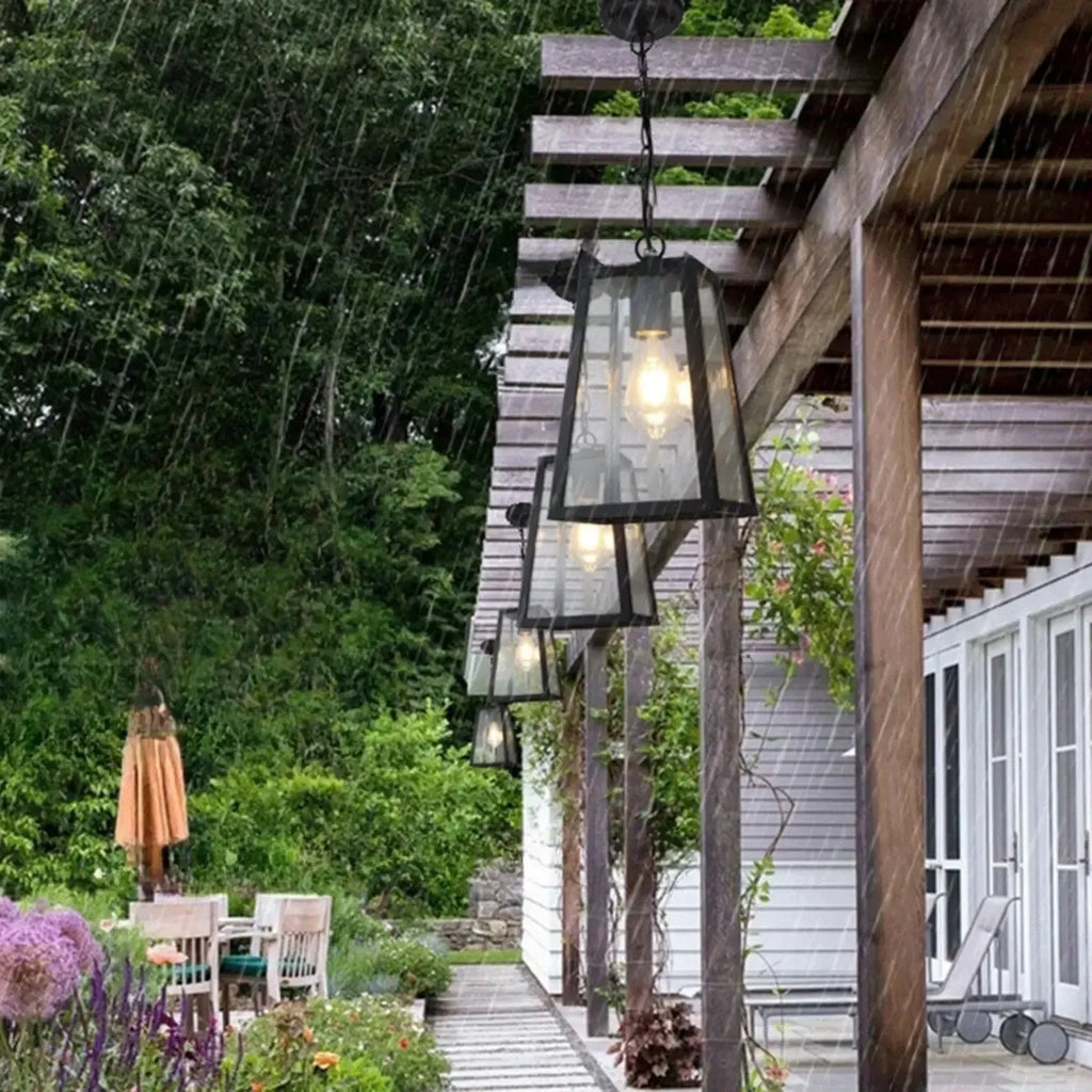 Industrial Black Metal Courtyard Pendant Lights in Adjustable