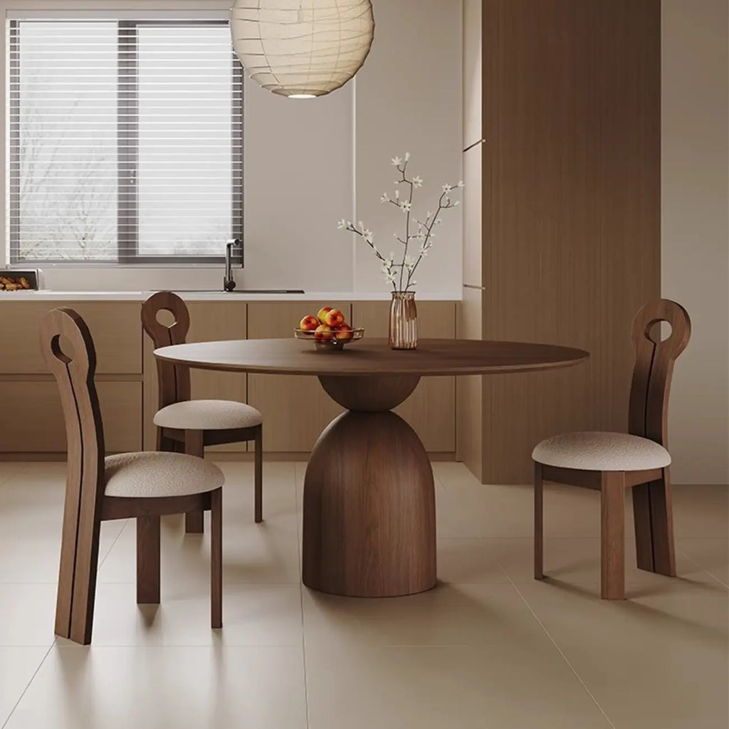 Modern Walnut Solid Wood Round Dining Table