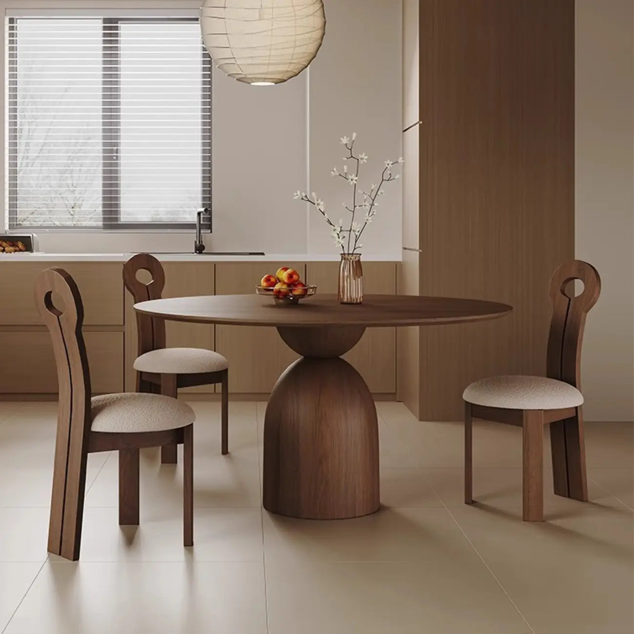 Modern Walnut Solid Wood Round Dining Table