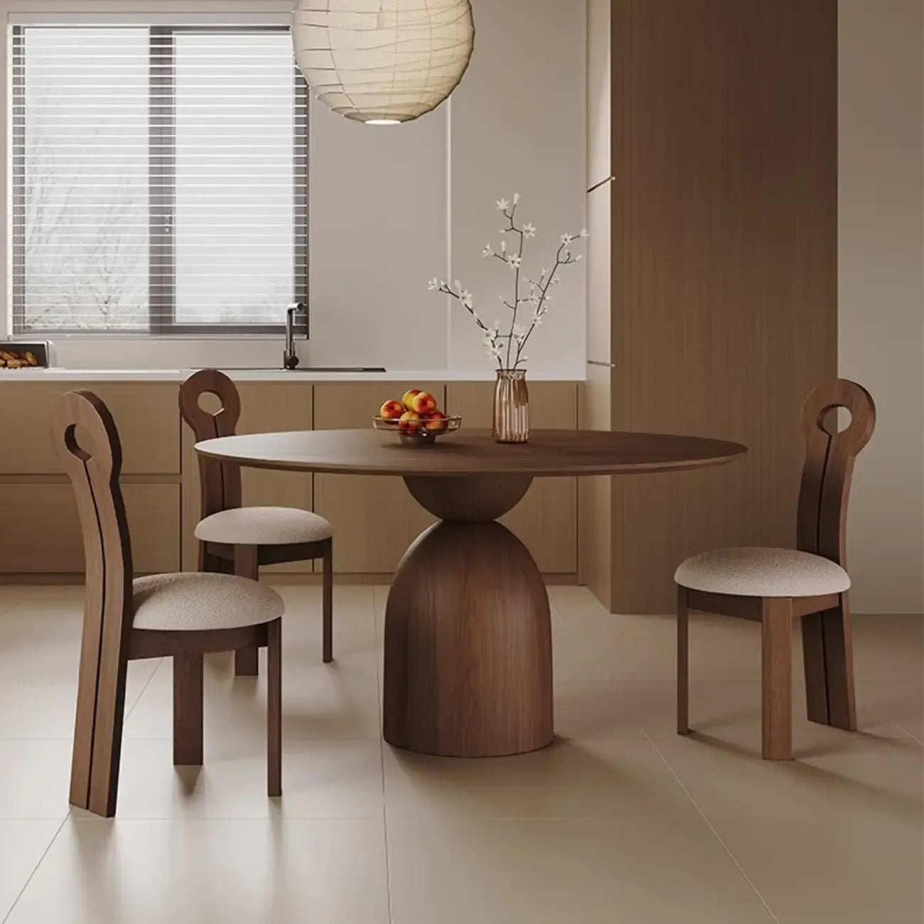 Modern Walnut Solid Wood Round Dining Table