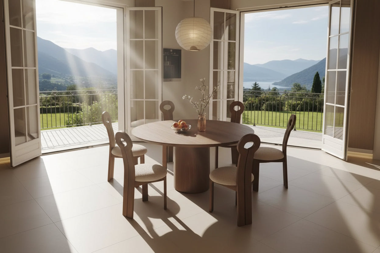 Modern Walnut Solid Wood Round Dining Table