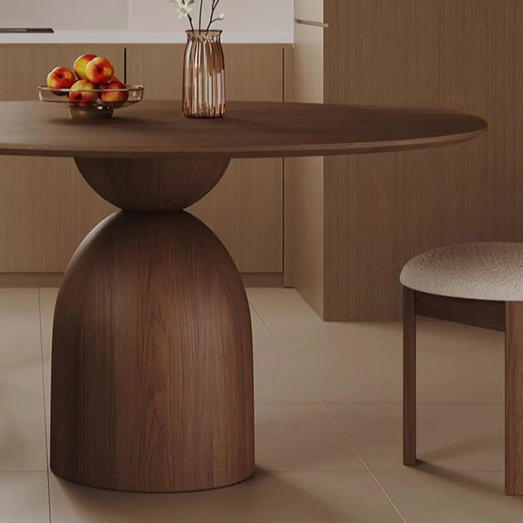 Modern Walnut Solid Wood Round Dining Table