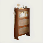 Entryway 3-Tier Drop-Front Rattan Solid Wood Shoe Cabinet