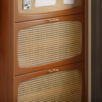 Entryway 3-Tier Drop-Front Rattan Solid Wood Shoe Cabinet