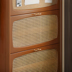 Entryway 3-Tier Drop-Front Rattan Solid Wood Shoe Cabinet