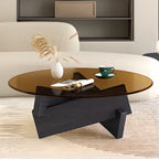 Minimalist Rubberwood Round Glass Coffee Table