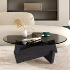 Minimalist Rubberwood Round Glass Coffee Table