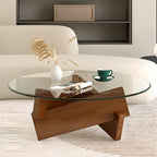 Minimalist Rubberwood Round Glass Coffee Table