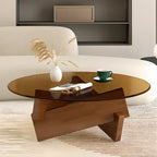 Minimalist Rubberwood Round Glass Coffee Table