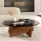Minimalist Rubberwood Round Glass Coffee Table