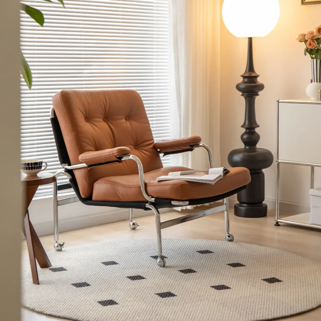Mid Century Modern Leather Accent Chair with Casters