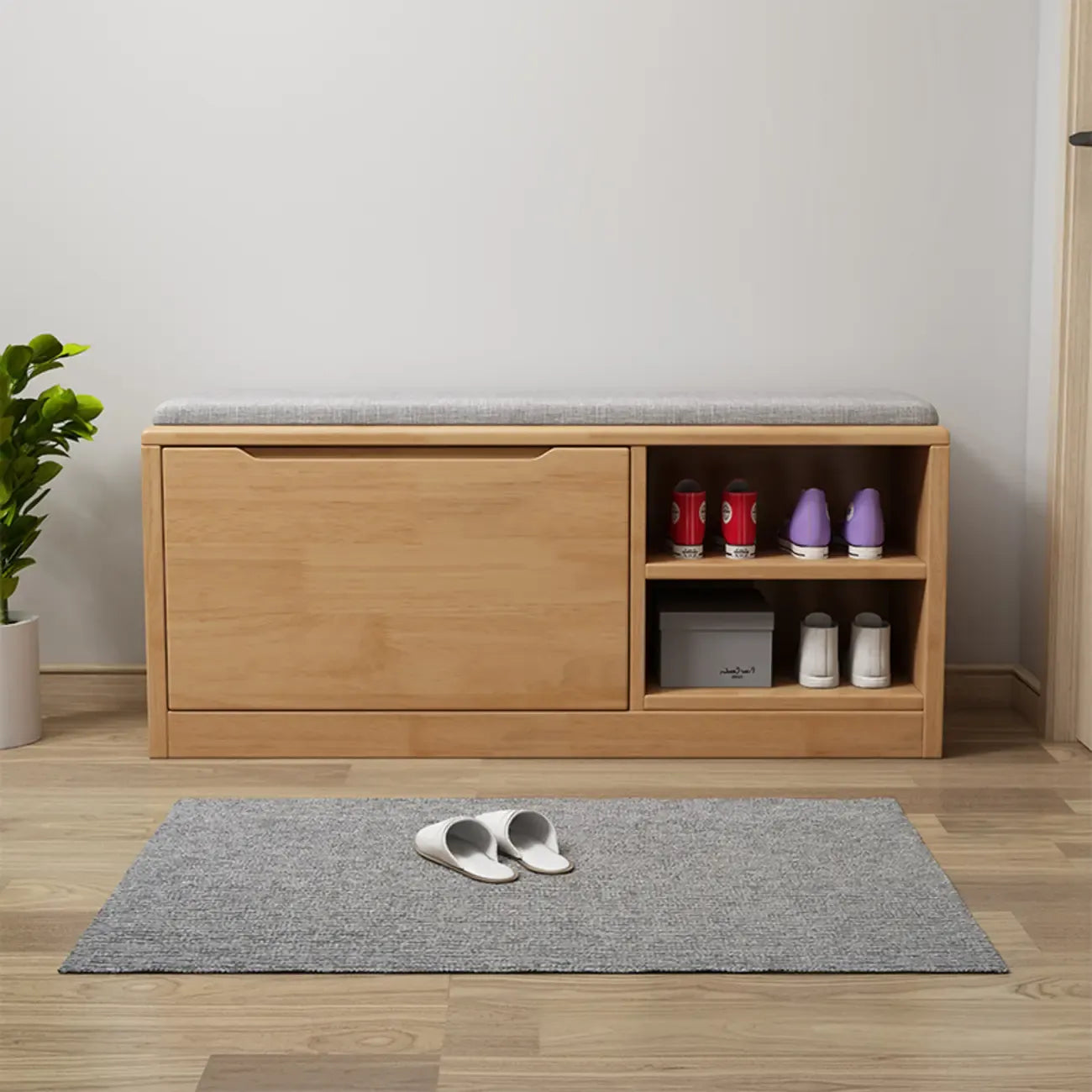 Solid Wood Drop Front Entryway Shoe Storage Bench