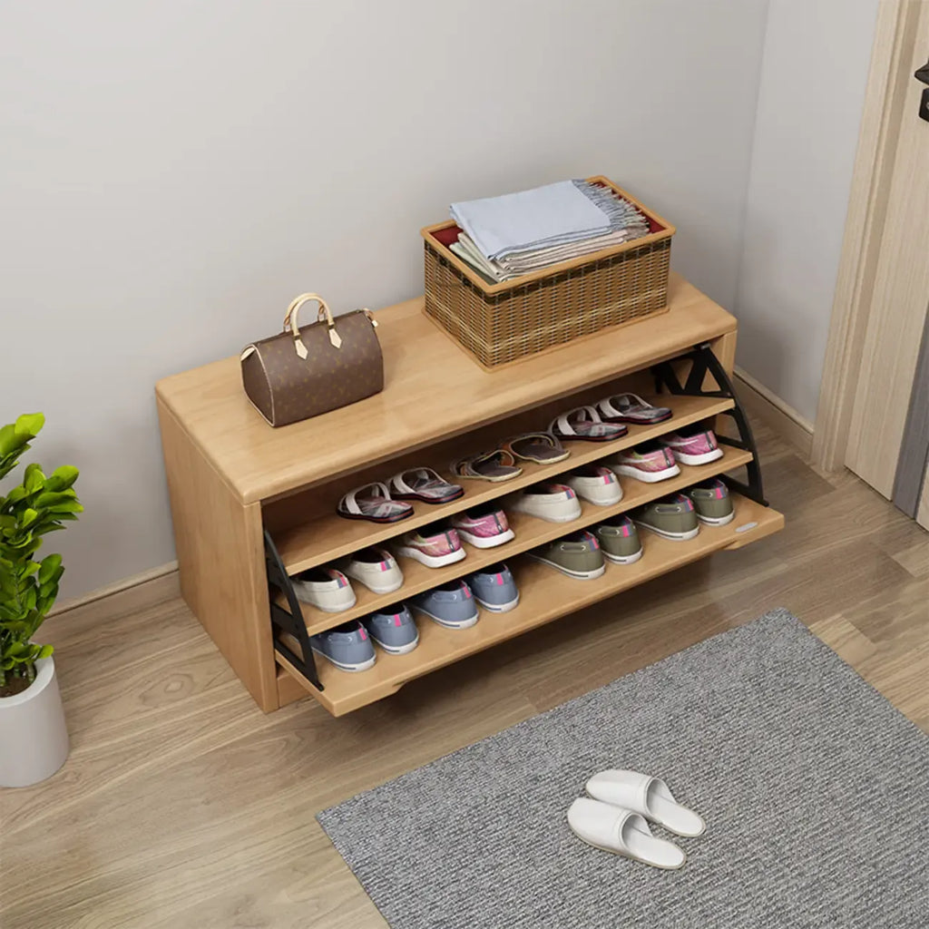 Solid Wood Drop Front Entryway Shoe Storage Bench