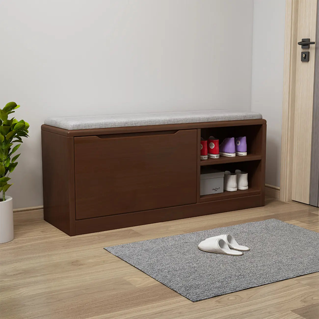 Solid Wood Drop Front Entryway Shoe Storage Bench