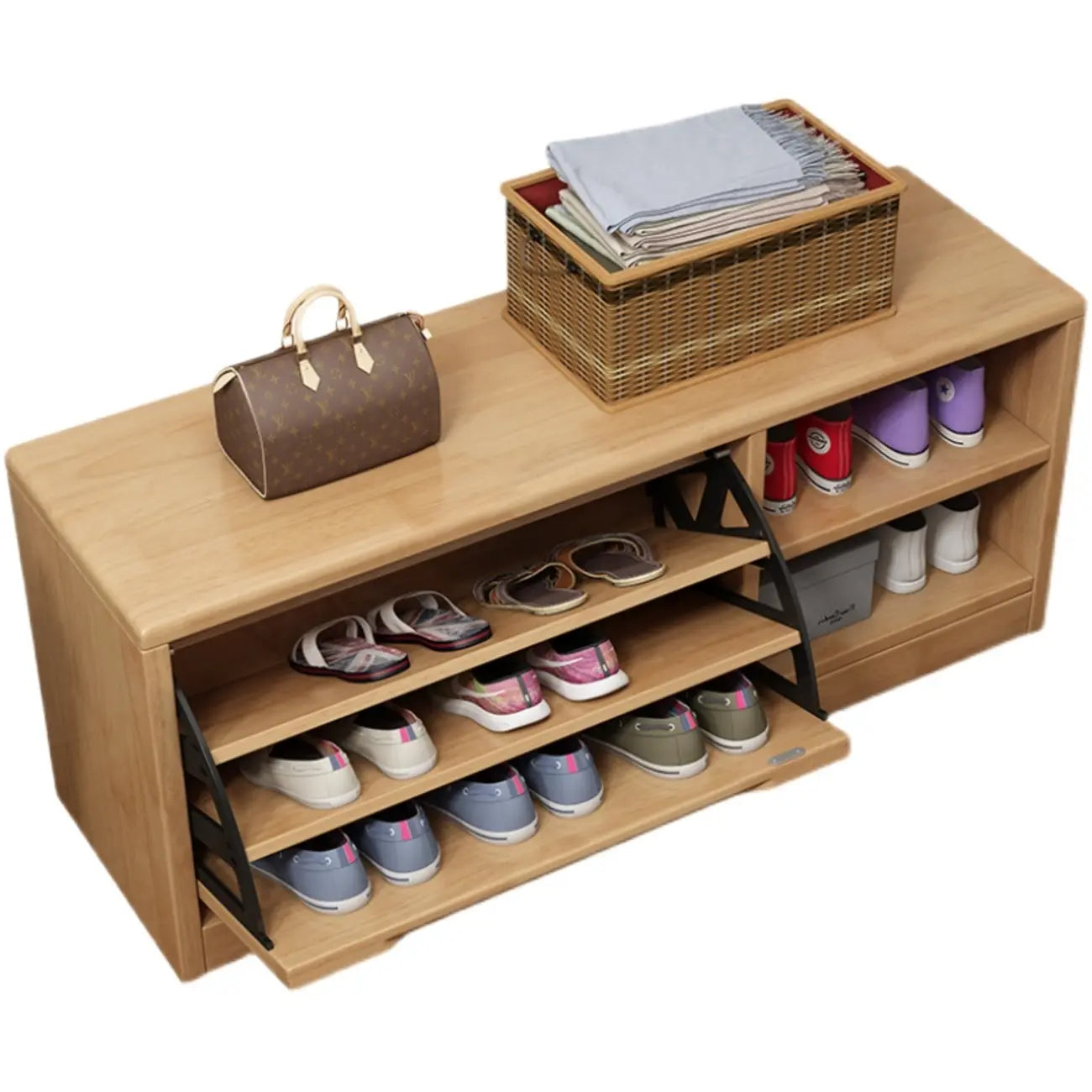Solid Wood Drop Front Entryway Shoe Storage Bench