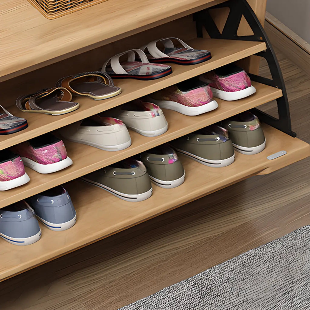 Solid Wood Drop Front Entryway Shoe Storage Bench