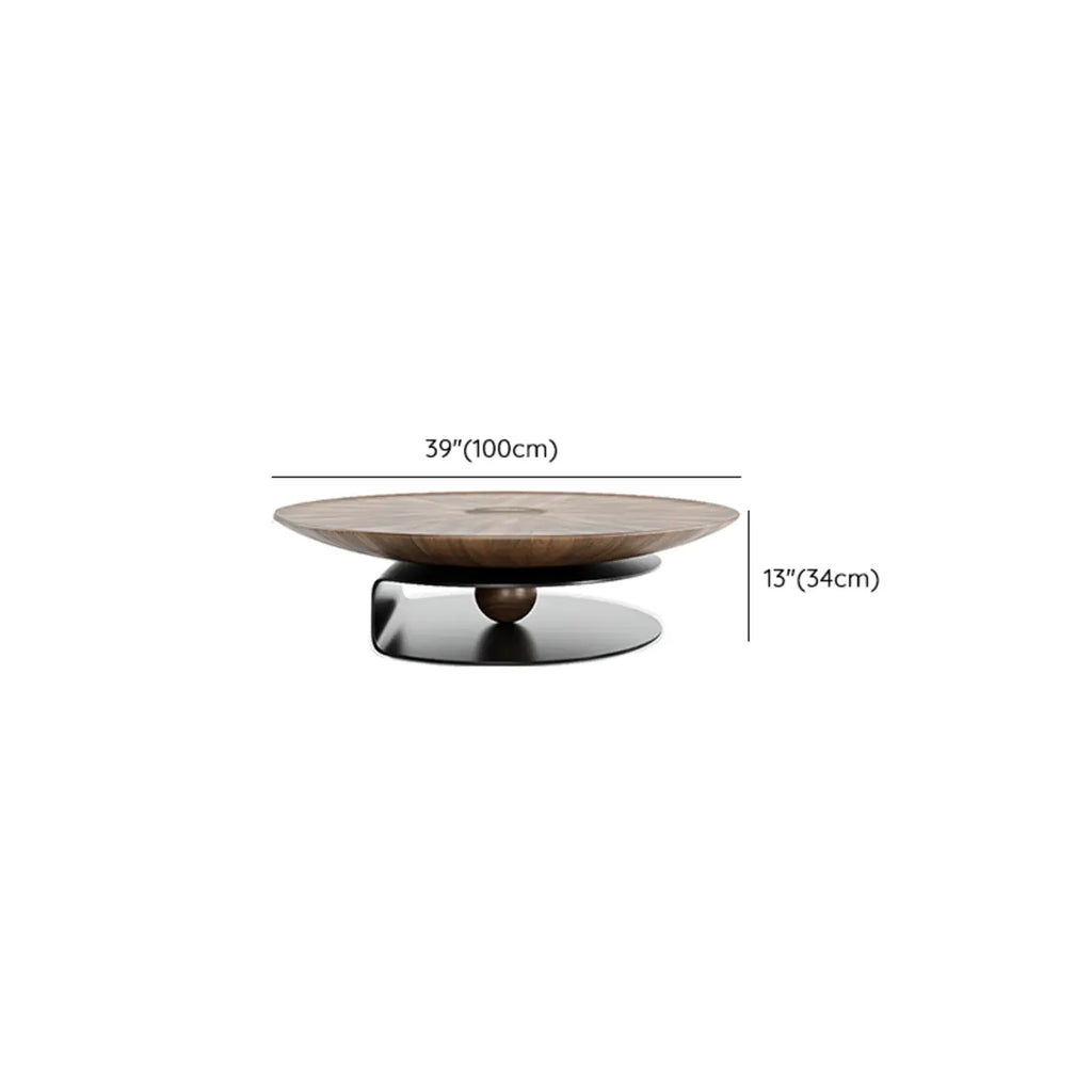 Nesting Brown Wood Round Black Steel Base Coffee Table