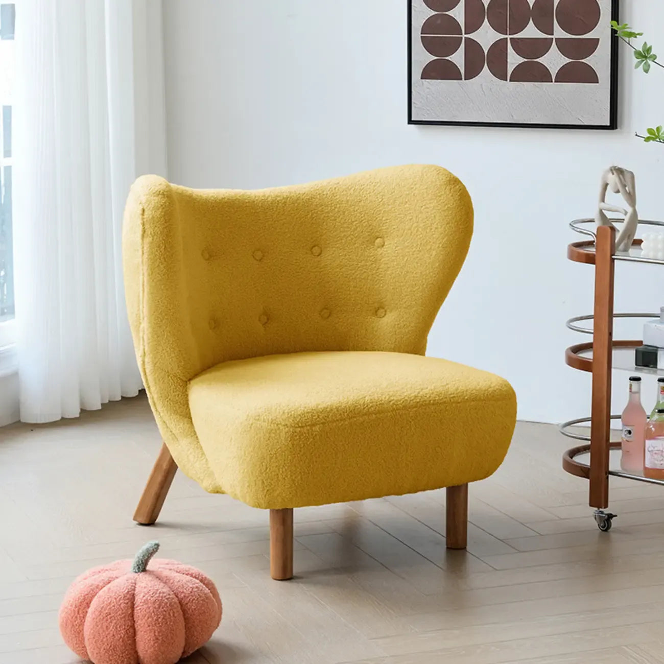Minimalist Fabric Accent Chair with Tufted Back for Living Room