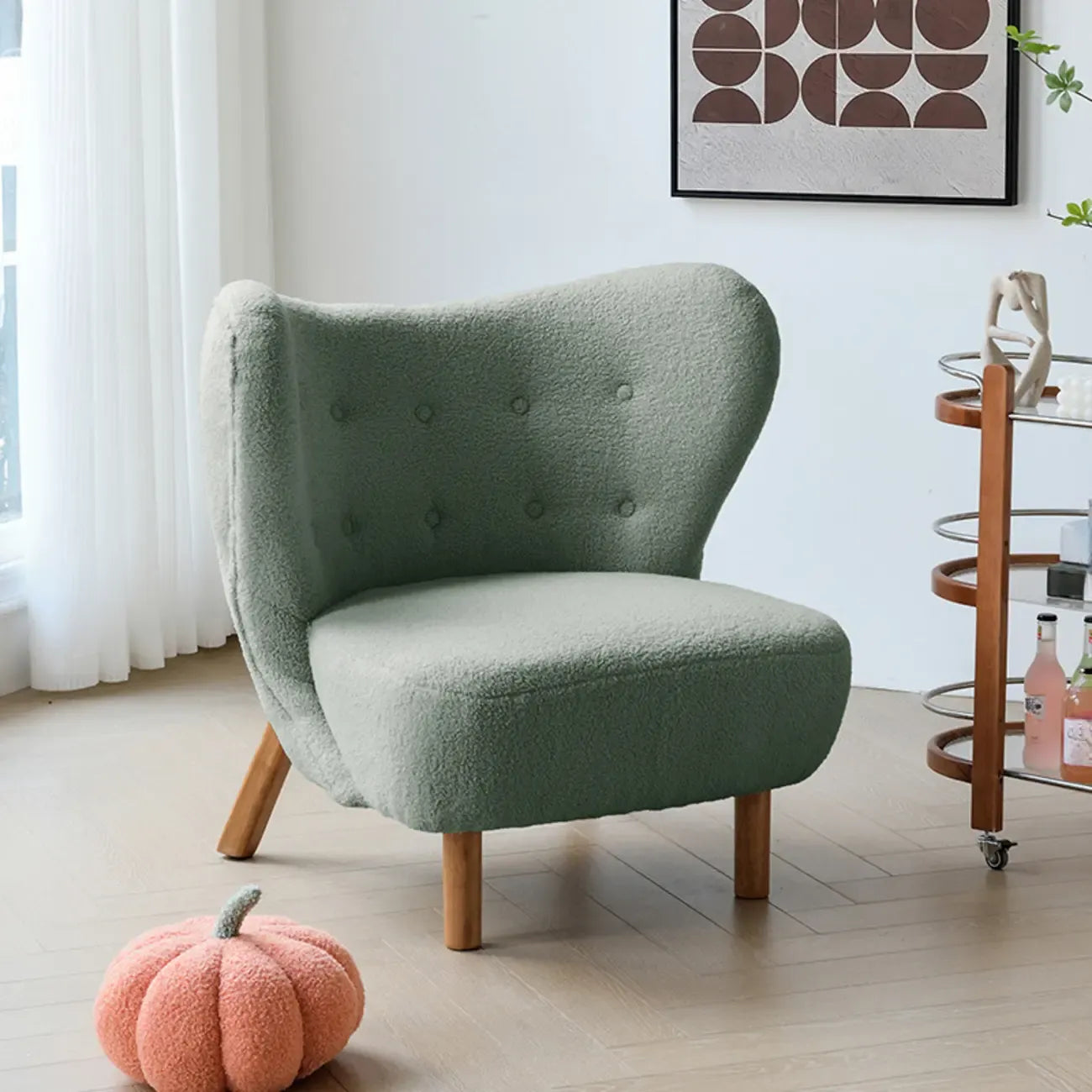 Minimalist Fabric Accent Chair with Tufted Back for Living Room