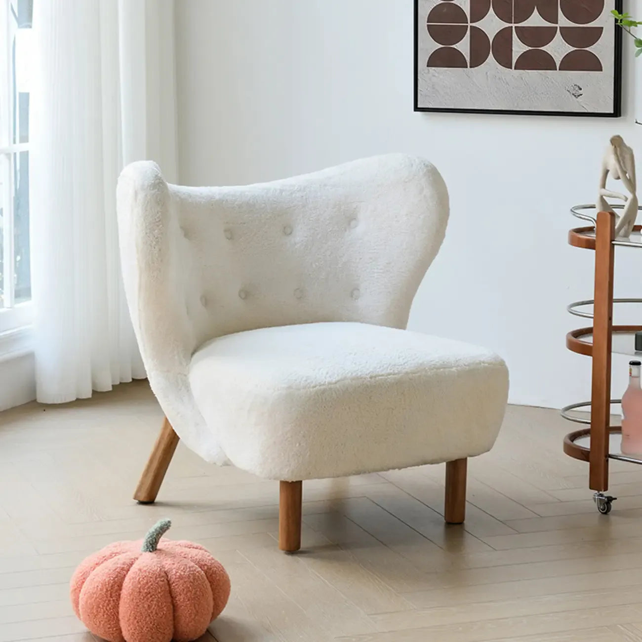 Minimalist Fabric Accent Chair with Tufted Back for Living Room