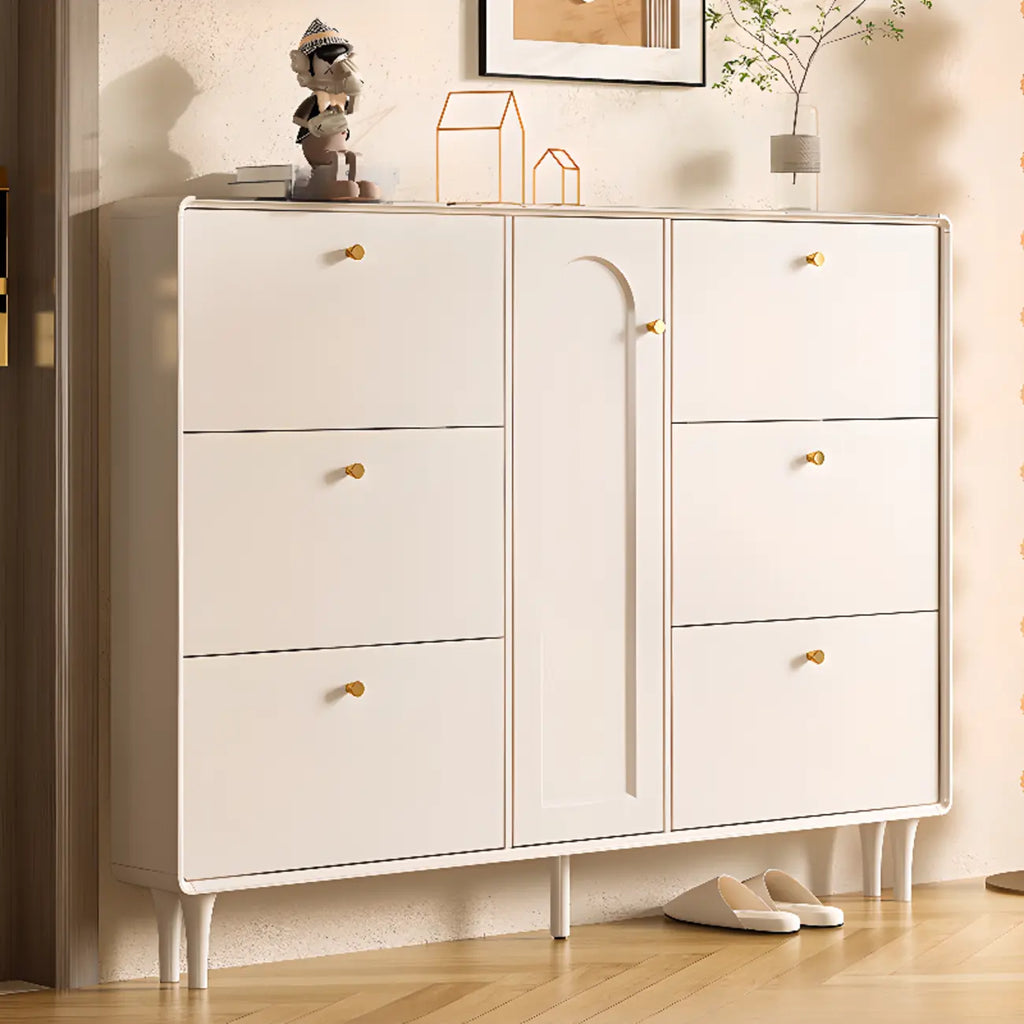 Beige Wood Entryway Shoe Cabinet with Hidden Storage