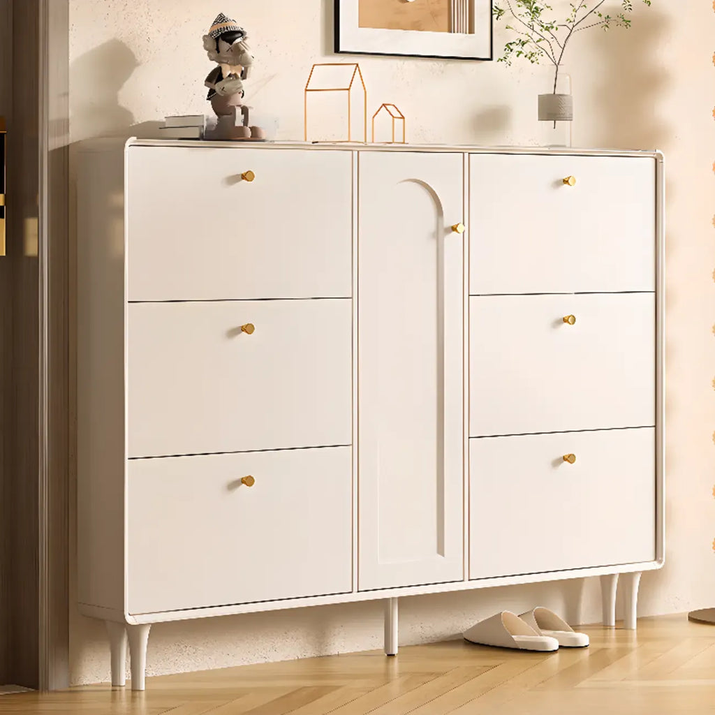 Beige Wood Entryway Shoe Cabinet with Hidden Storage