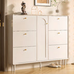 Beige Wood Entryway Shoe Cabinet with Hidden Storage