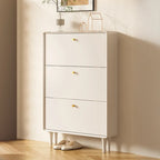 Beige Wood Entryway Shoe Cabinet with Hidden Storage