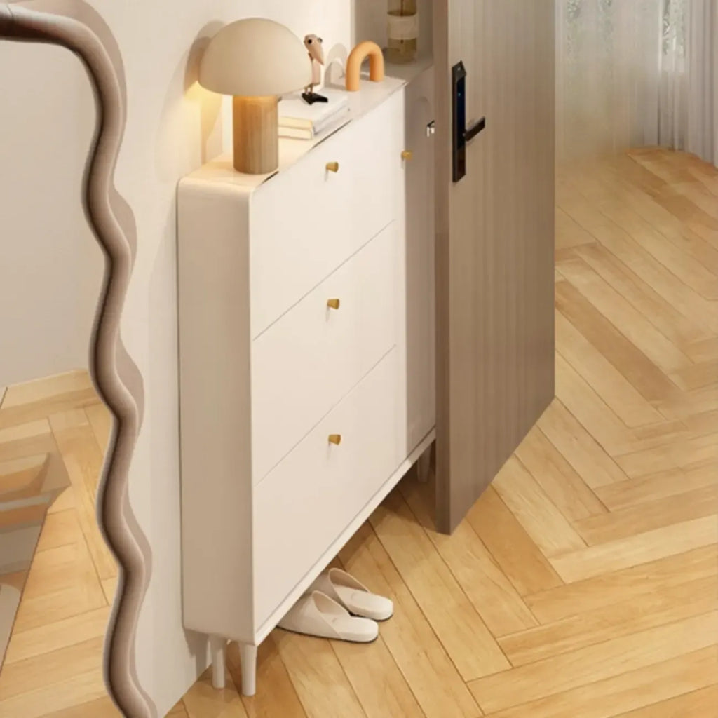 Beige Wood Entryway Shoe Cabinet with Hidden Storage