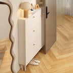 Beige Wood Entryway Shoe Cabinet with Hidden Storage
