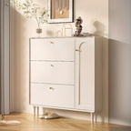 Beige Wood Entryway Shoe Cabinet with Hidden Storage