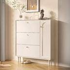 Beige Wood Entryway Shoe Cabinet with Hidden Storage