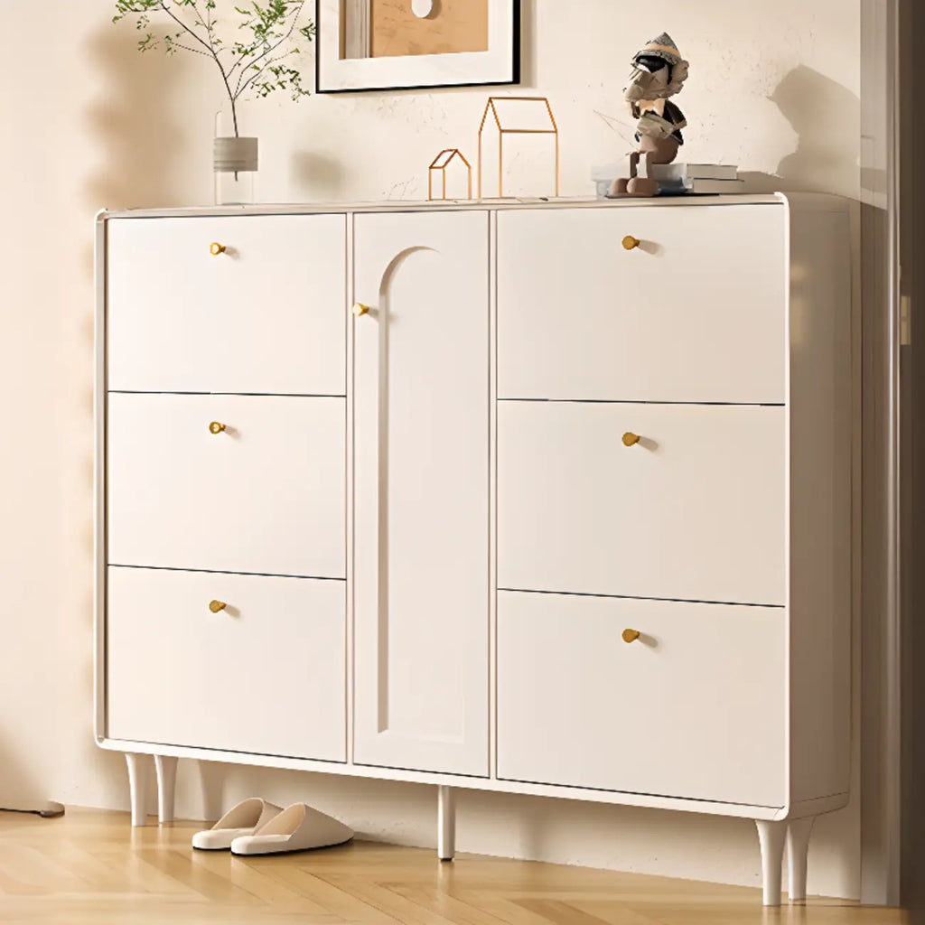 Beige Wood Entryway Shoe Cabinet with Hidden Storage
