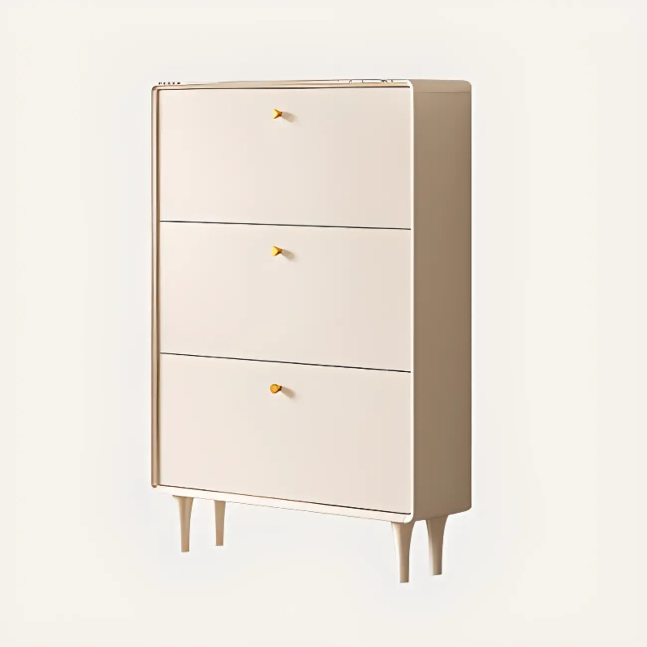 Beige Wood Entryway Shoe Cabinet with Hidden Storage