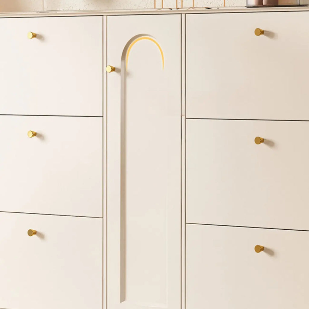 Beige Wood Entryway Shoe Cabinet with Hidden Storage